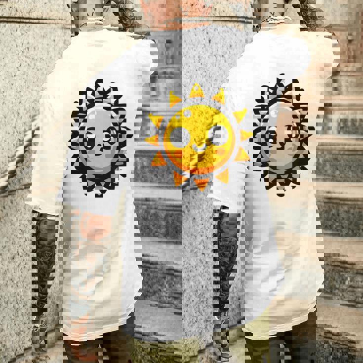 かわいい 漫画 太陽 放射 オレンジ イエロー 愛らしい メンズTシャツ バックプリント 彼への贈り物
