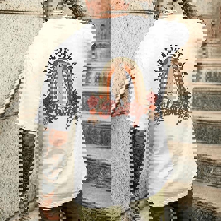 かわいいお尻 面白い ハロウィン ゴースト レトロ ヴィンテージ スタイル メンズTシャツ バックプリント 彼への贈り物