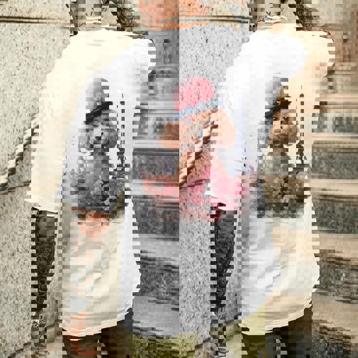 かわいいフレンチパリエッフェル塔トイプードル パリジャンプードル メンズTシャツ バックプリント 彼への贈り物