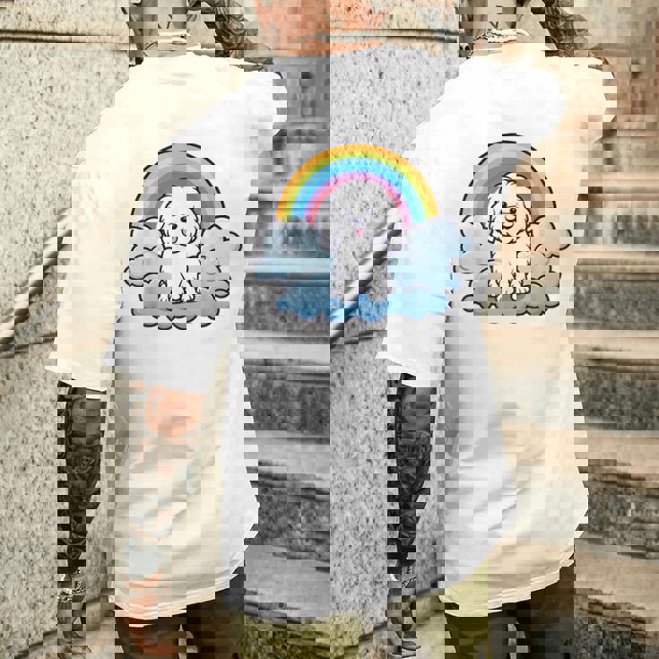 かわいいボロネーゼ犬 レインボークラウド カラフル カワイイ 子犬好き メンズTシャツ バックプリント 彼への贈り物