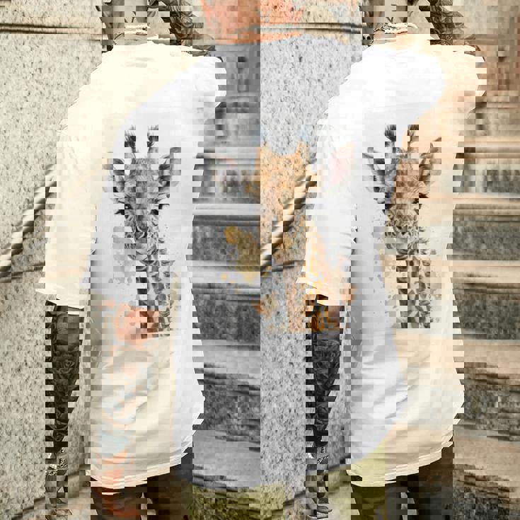 かわいい水彩画 キリン 赤ちゃん 美的 動物 アート 絵画 長袖tシャツ メンズTシャツ バックプリント 彼への贈り物