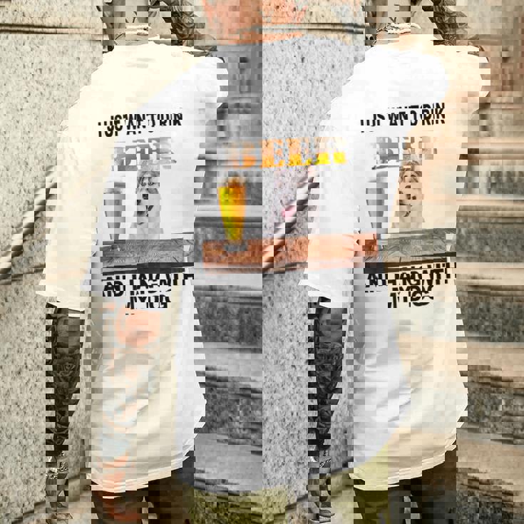 ただビール飲みたい&吊るしw おれのシベリアンハスキー メンズTシャツ バックプリント 彼への贈り物