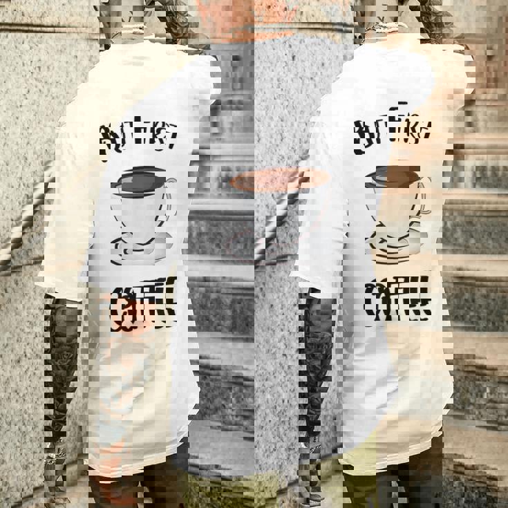 でもファーストコーヒーおもしろいコーヒー好きかわいい メンズTシャツ バックプリント 彼への贈り物