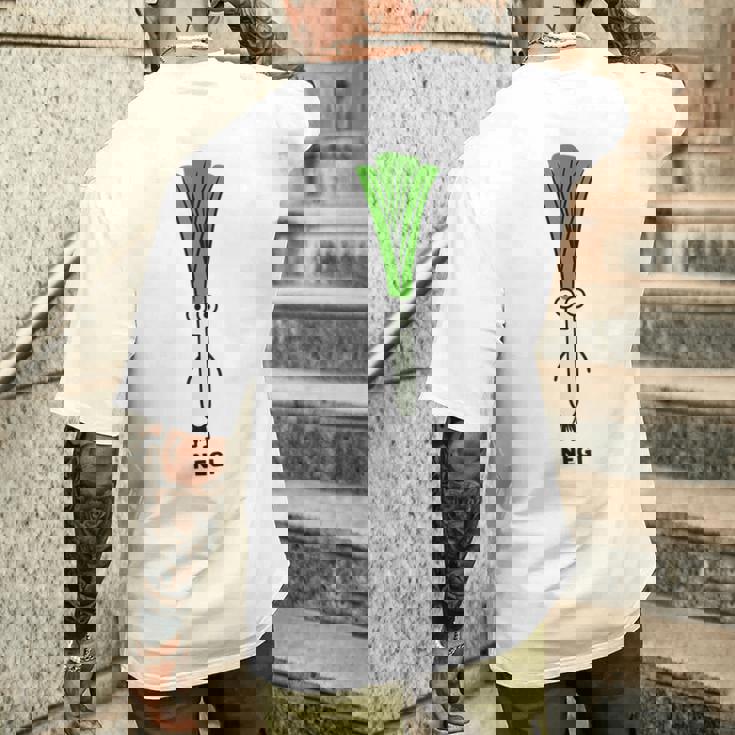 ねぎ 葱 顔 イラスト かわいい おもしろ 面白い 簡単 シンプル ゆるい 野菜 メンズTシャツ バックプリント 彼への贈り物