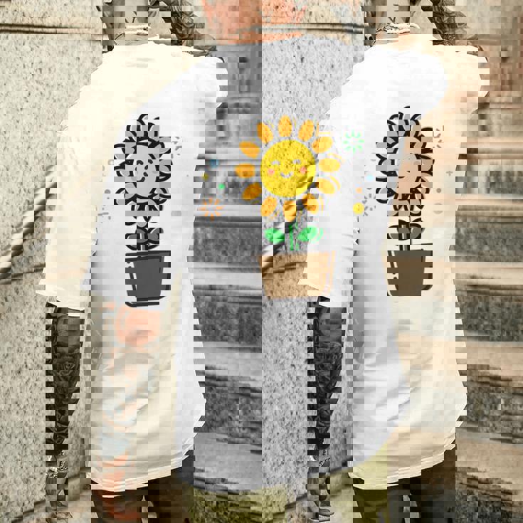 ひまわり 花 ポット シンプル クリップアート メンズTシャツ バックプリント 彼への贈り物