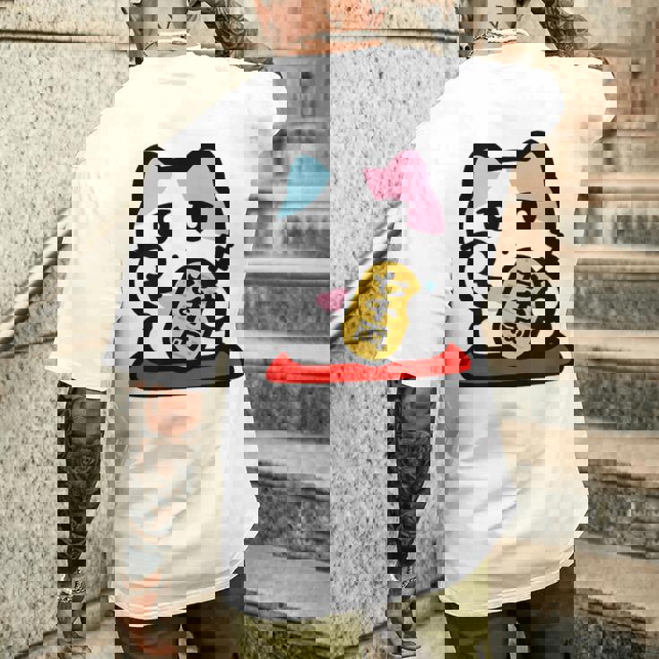 びーえするるる【Bsテレ東公式】まねきねこイラストtシャツ（ホワイト） メンズTシャツ バックプリント 彼への贈り物