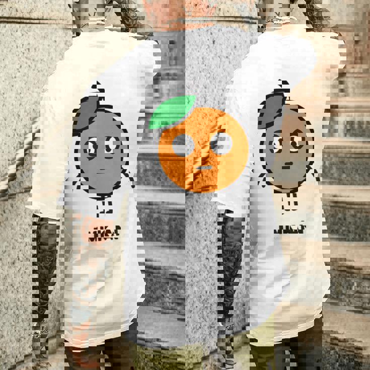 みかん Mikan 顔 イラスト かわいい おもしろ 面白い 簡単 シンプル ゆるい 果物 メンズTシャツ バックプリント 彼への贈り物