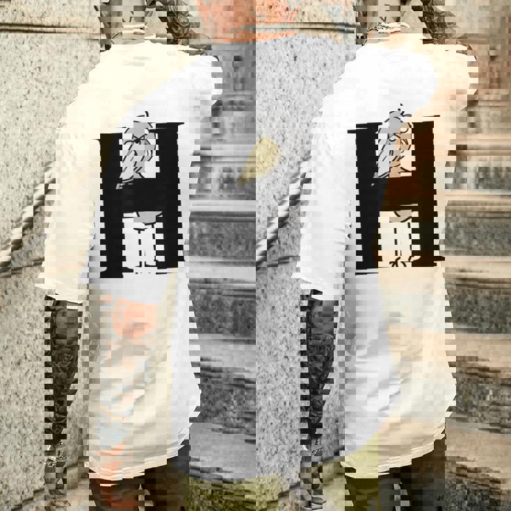 みんな大好きハシビロコウ 動かない鳥 はしび郎クラブ Hアルファベット ロゴ メンズTシャツ バックプリント 彼への贈り物