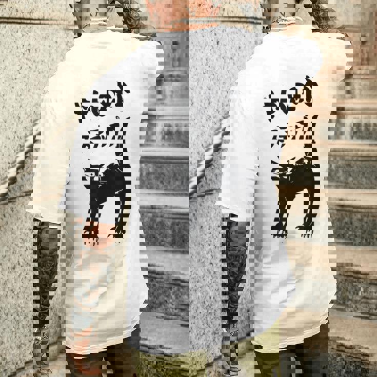 やんのかステップ 黒猫 猫好き ネコ好き 猫 ネコ ねこパパ ねこママ 猫飼いあるある おもしろ メンズTシャツ バックプリント 彼への贈り物