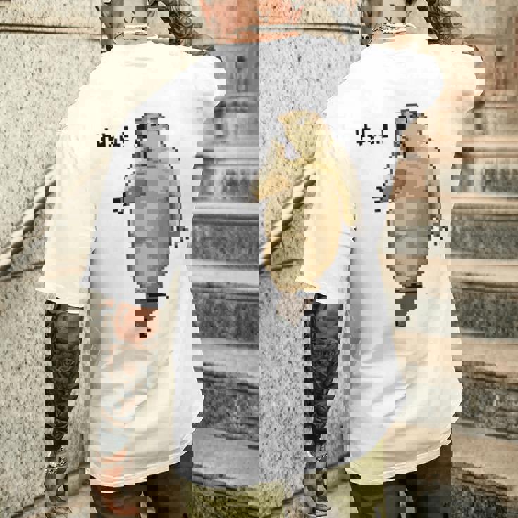 アニマルプリント 驚いたマーモット ドット絵 ピクセルアート 面白い 動物 ミーム メンズTシャツ バックプリント 彼への贈り物