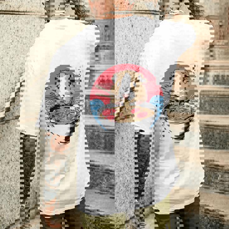 アニメ モルモット 漫画 カワイイ ねこ 日本のラーメン モルモット 長袖tシャツ メンズTシャツ バックプリント 彼への贈り物