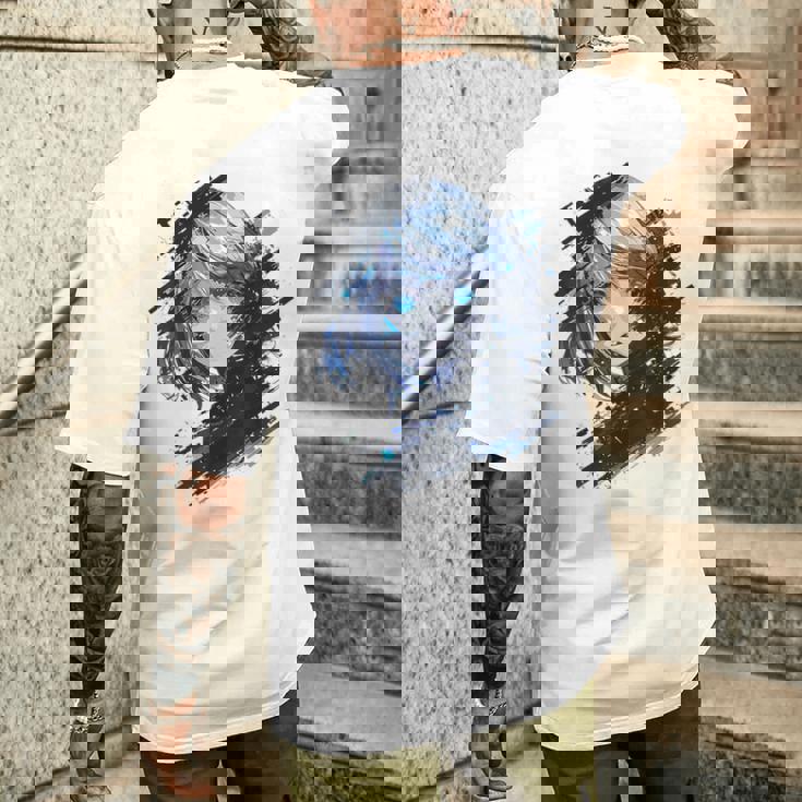 アニメ 漫画 グラフィック 青い目 アート アニメ メンズTシャツ バックプリント 彼への贈り物