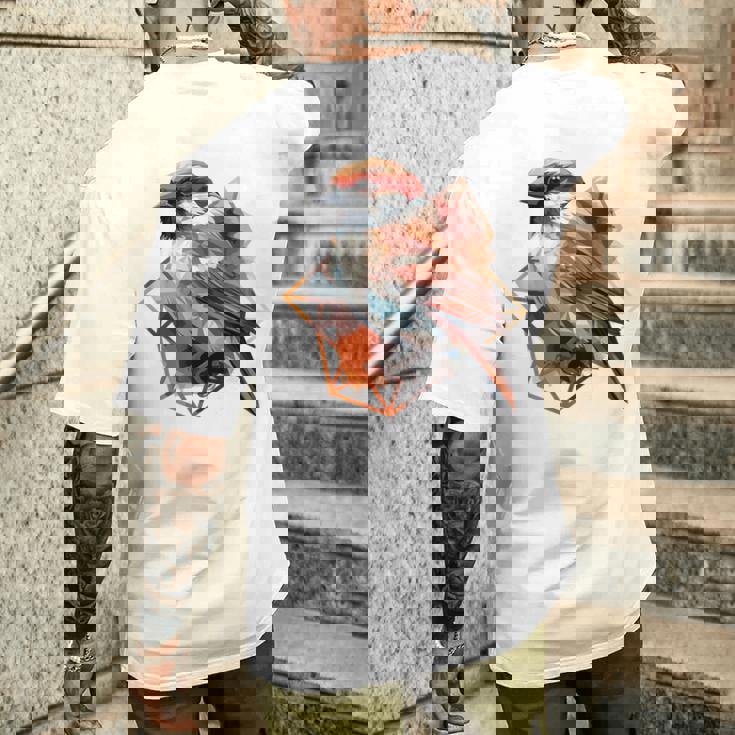 アメリカンツリー スズメ 鳥 幾何学模様 パッテンアート かわいい鳥 ロー メンズTシャツ バックプリント 彼への贈り物