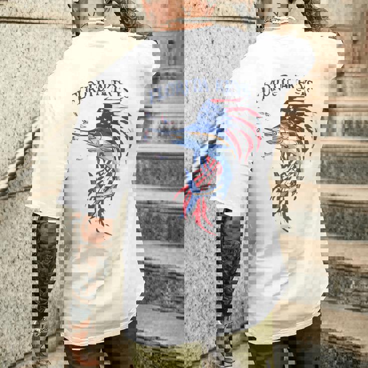 アメリカ国旗 愛国的 カジキ マーリン フロリダの鍵 メンズTシャツ バックプリント 彼への贈り物