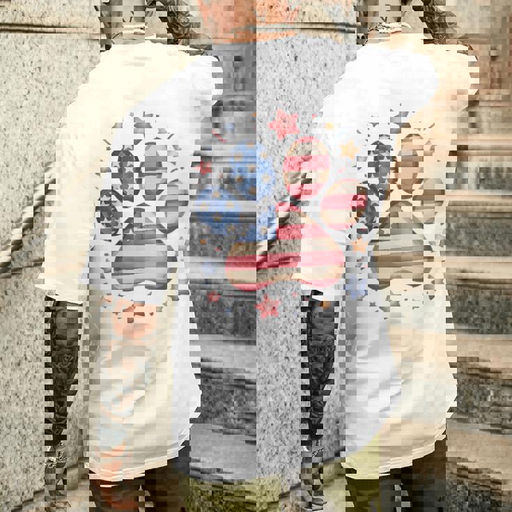 アメリカ国旗 愛国的な犬と猫の足跡プリント 7月4日 犬 メンズTシャツ バックプリント 彼への贈り物