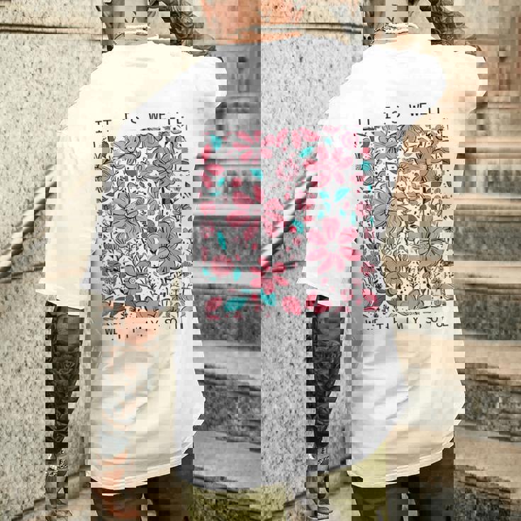 イット・イズ・ウェル・ウィズ・マイ・ソウル・フラワー メンズTシャツ バックプリント 彼への贈り物