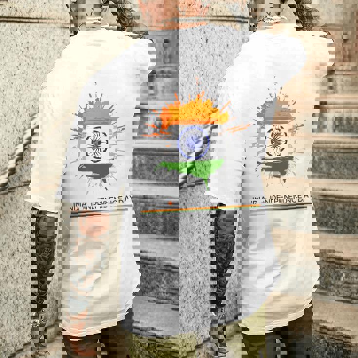 インド独立記念日 1947年8月15日 インド国旗 愛国心 メンズTシャツ バックプリント 彼への贈り物