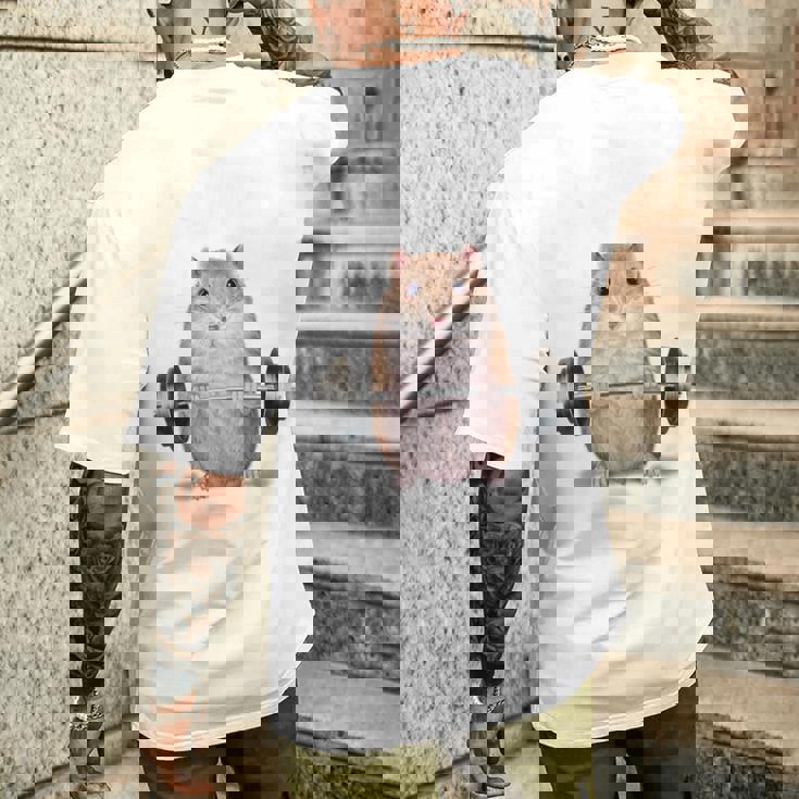 ウェイトリフティング 筋トレ バーベル やる気がないなら家に帰れ ジャンガリアンハムスター メンズTシャツ バックプリント 彼への贈り物