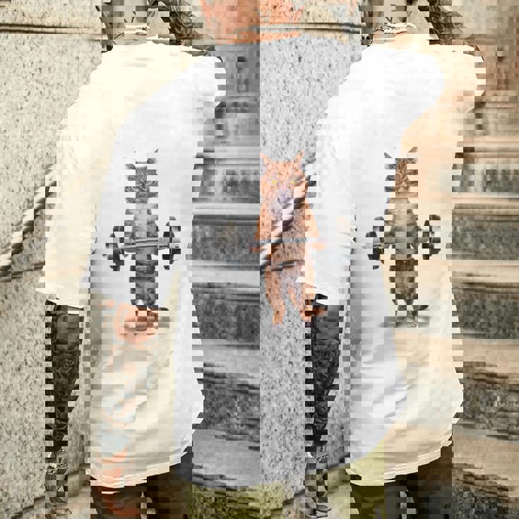 ウェイトリフティング 筋トレ バーベル やる気がないなら家に帰れ 赤毛 猫 ねこ メンズTシャツ バックプリント 彼への贈り物