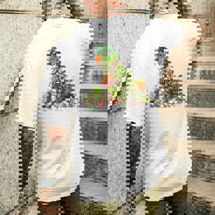 ウロコインコ フルーツアート トロピカル キウイ りんご ナッツ メンズTシャツ バックプリント 彼への贈り物