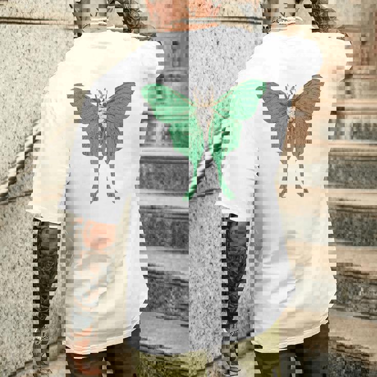 オオミズアオ ルナモス 薄い 緑色 黄緑色 蛾 Luna Moth レトロ 虫 昆虫 イラスト かっこいい おしゃれ メンズTシャツ バックプリント 彼への贈り物