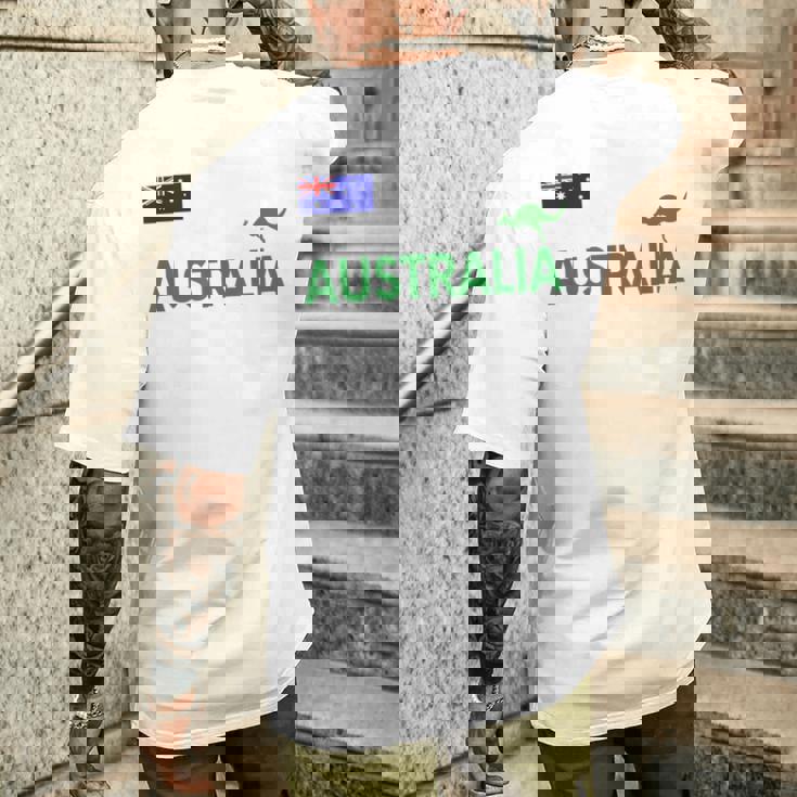 オーストラリア 国旗 カンガルー サッカー ラグビー フットボール 水泳 応援 メンズTシャツ バックプリント 彼への贈り物