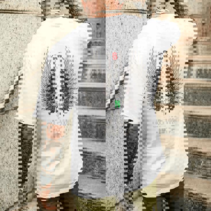 オートバイのギアシフト 1 ダウン 5 アップ バイカー スカル 背面 メンズTシャツ バックプリント 彼への贈り物