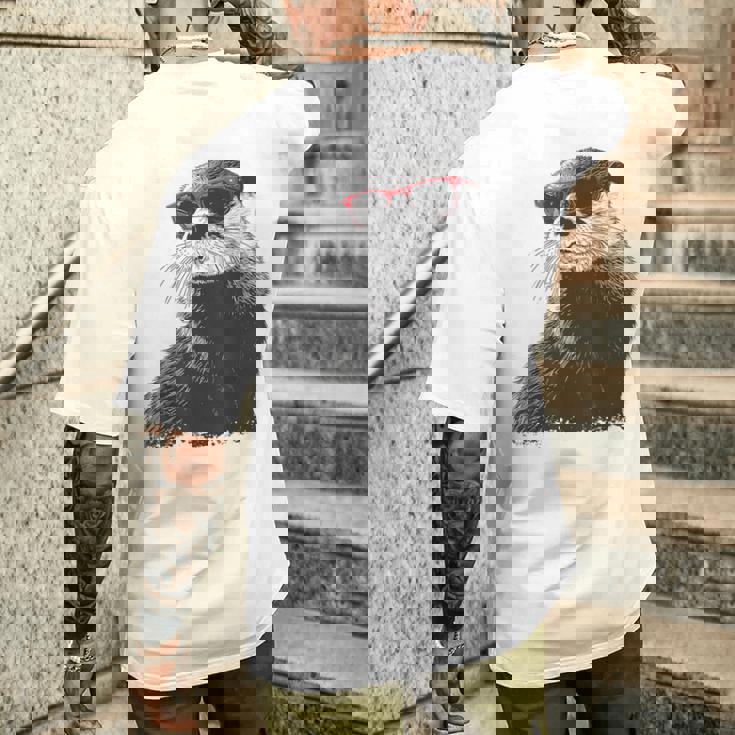 カワウソ アニマル柄 動物園 図面 イラスト 顔 カワウソ メンズTシャツ バックプリント 彼への贈り物