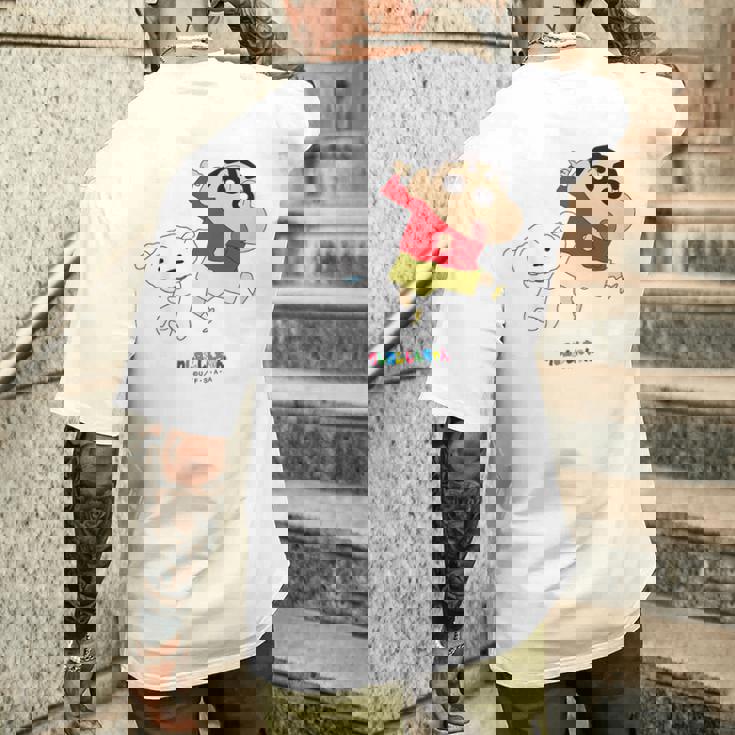 キッズ クレヨンしんちゃん 踊る！しんちゃんとシロ メンズTシャツ バックプリント 彼への贈り物