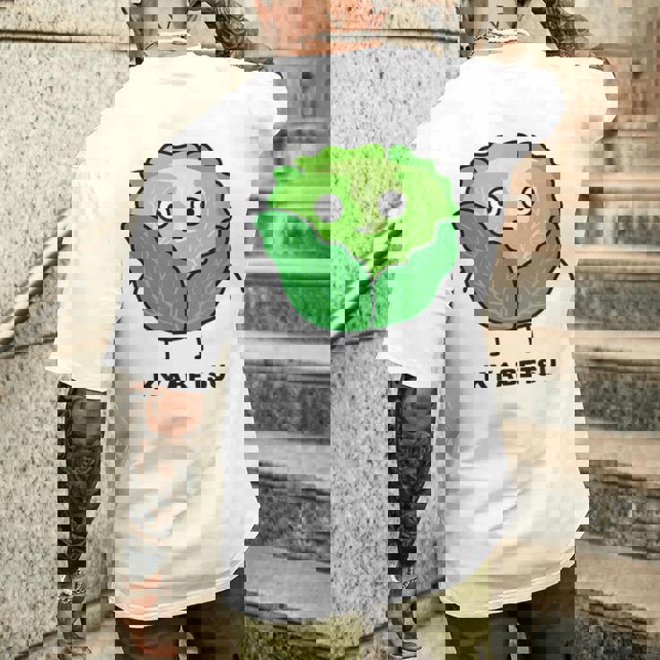 キャベツ 顔 イラスト かわいい おもしろ 面白い 簡単 シンプル ゆるい 野菜 メンズTシャツ バックプリント 彼への贈り物