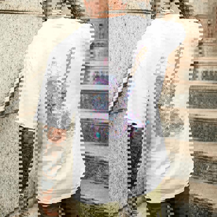 ギターを弾く猫 ネコ おもしろ かわいい ロック おしゃれ メンズTシャツ バックプリント 彼への贈り物