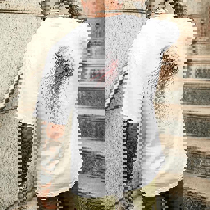 クラゲ 図面 グラフィック 動物 アート クラゲ メンズTシャツ バックプリント 彼への贈り物