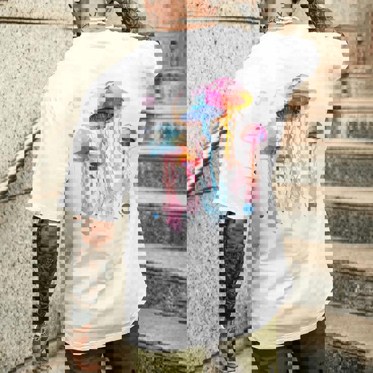 クラゲ 幾何学 動物 カラフル 抽象 アート クラゲ メンズTシャツ バックプリント 彼への贈り物