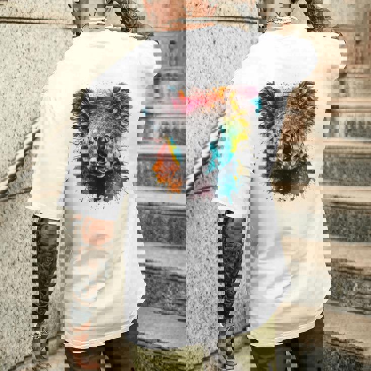 コアラ アートワーク カラフル アートアニマル コアラ メンズTシャツ バックプリント 彼への贈り物