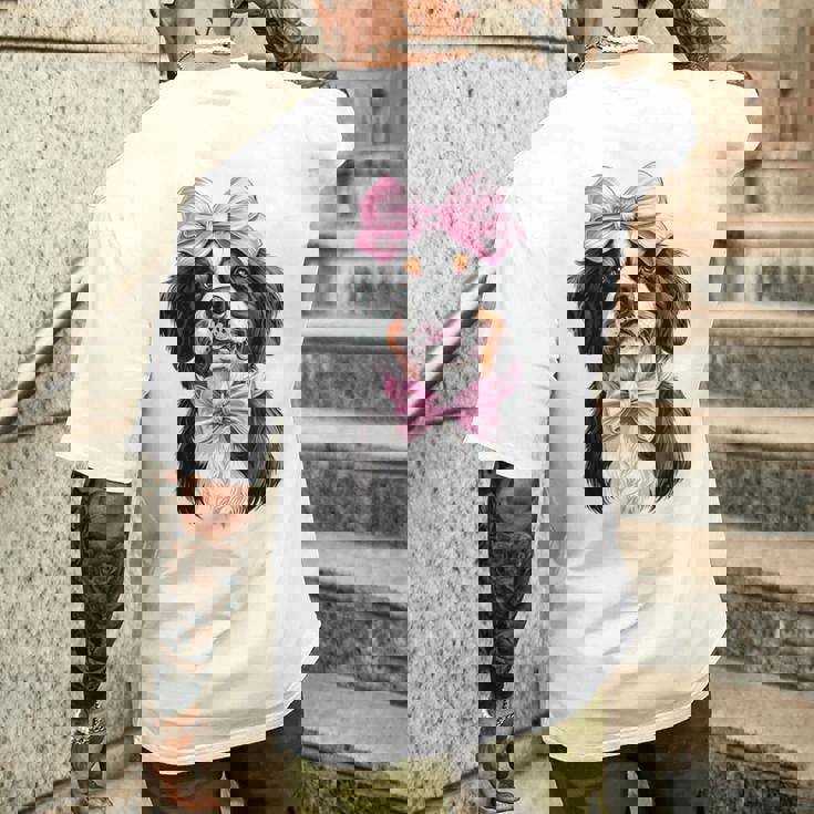 コケットボウ バーニーズマウンテンドッグ ママピンクリボンガール メンズTシャツ バックプリント 彼への贈り物