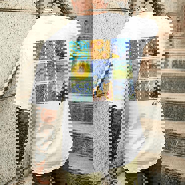 ゴッホの絵画、ひまわり、星月夜 メンズTシャツ バックプリント 彼への贈り物