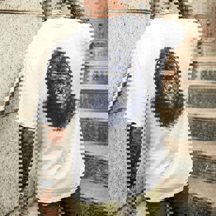 ゴリラ 描画 動物 イラスト 抽象画 アート ゴリラ メンズTシャツ バックプリント 彼への贈り物