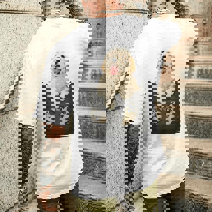 ゴールデンレトリバー ポケットに入った子犬 長袖tシャツ メンズTシャツ バックプリント 彼への贈り物