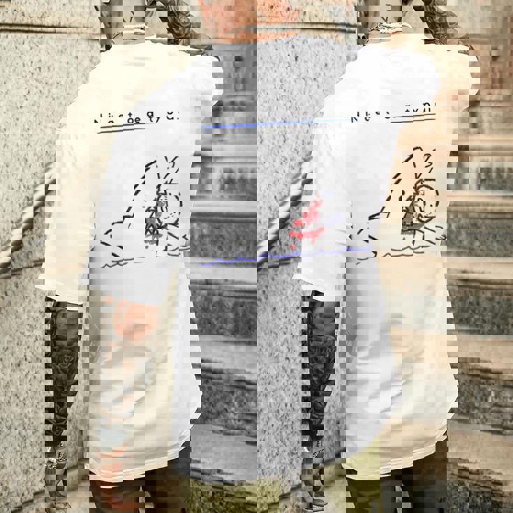 サメのことわざ ブラックユーモア Nice To Eat Yo メンズTシャツ バックプリント 彼への贈り物