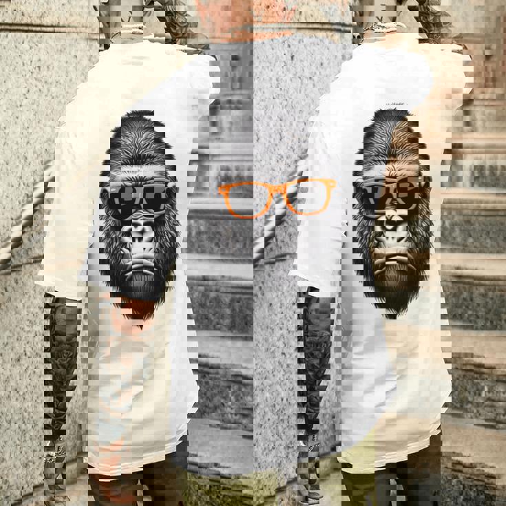 サングラスをかけたクールなゴリラグラフィックアート 長袖tシャツ メンズTシャツ バックプリント 彼への贈り物