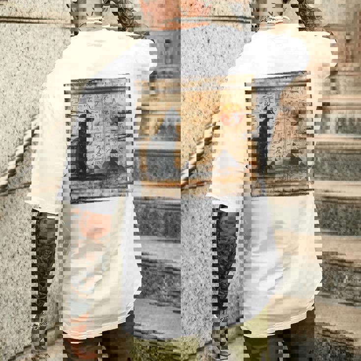 サンセット ピラミッド パピルス スクロール 砂漠 エジプトアート 猫 長袖tシャツ メンズTシャツ バックプリント 彼への贈り物