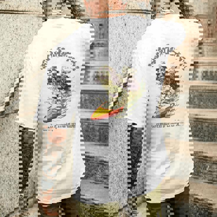 サーフィン 犬 ビアデッドコリー かわいい 面白い メンズTシャツ バックプリント 彼への贈り物