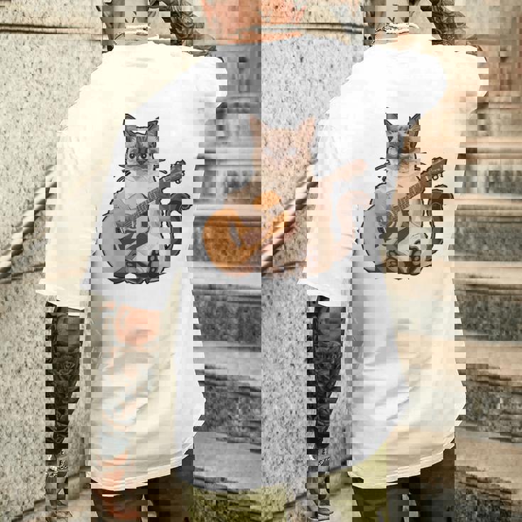 シャム猫ギタリスト ミーザー ギター奏者 メンズTシャツ バックプリント 彼への贈り物