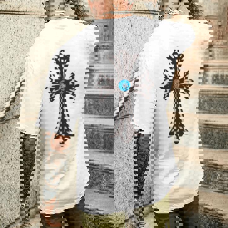 シルバークロス ブルーダイヤ 長袖tシャツ メンズTシャツ バックプリント 彼への贈り物