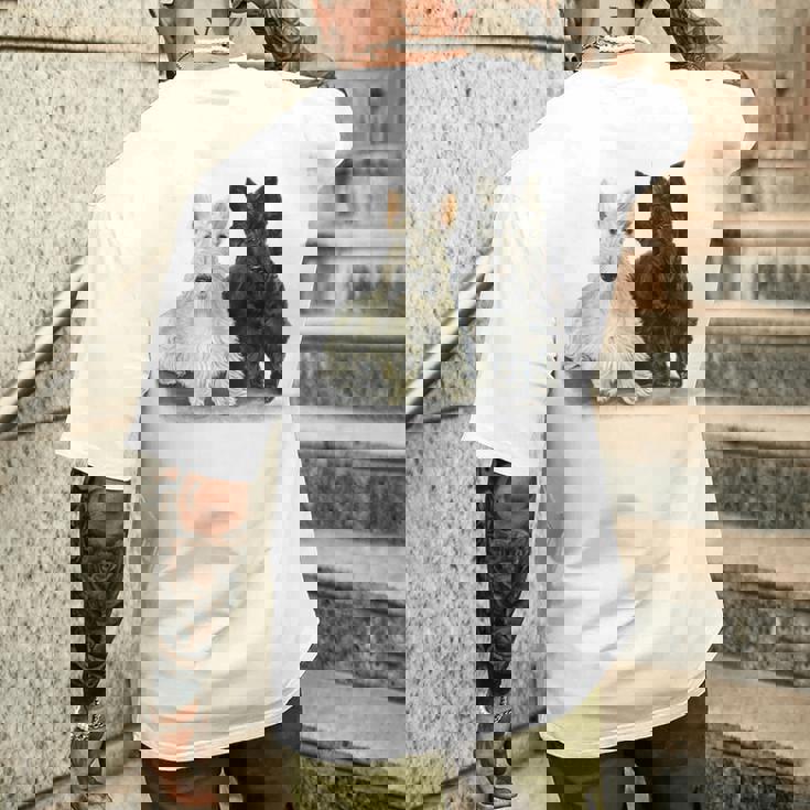 スコティッシュテリア犬の所有者ペット所有者アートデザイン メンズTシャツ バックプリント 彼への贈り物