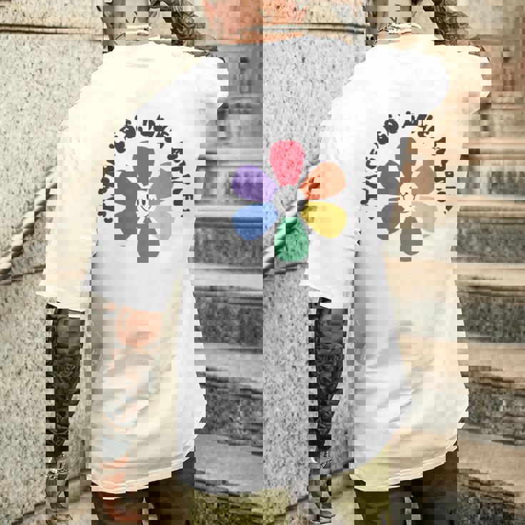 スマイル レインボー ハッピーフェイス 花 Lgbt ゲイ レズビアン プライド 月 メンズTシャツ バックプリント 彼への贈り物