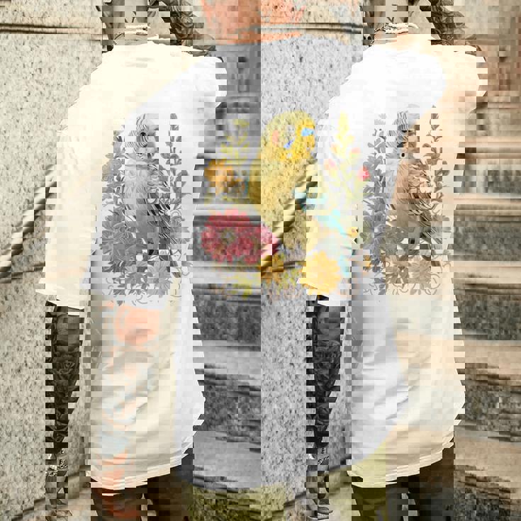 セキセイインコ 鳥 ママ セキセイインコ オウム ヴィンテージフラワー メンズTシャツ バックプリント 彼への贈り物