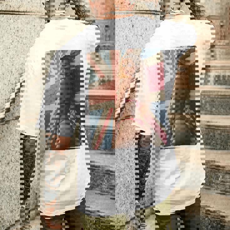 セクシーガールグラフィックtシャツ 「ホットピンナップガール&イギリスの旗」 長袖tシャツ メンズTシャツ バックプリント 彼への贈り物