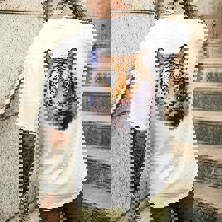 タイガー アニマル プリント グラフィック デッサン アートワーク フェイス トラ メンズTシャツ バックプリント 彼への贈り物