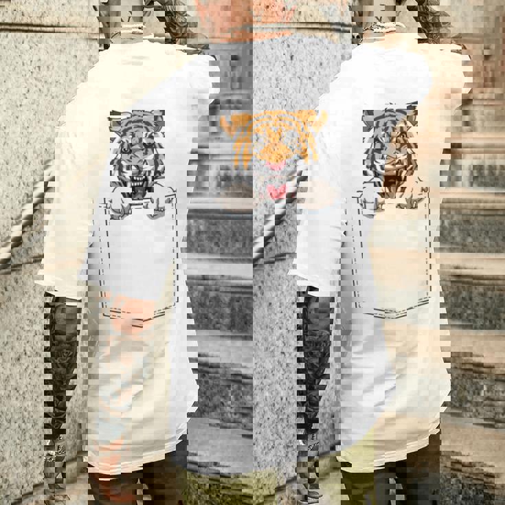 タイガー ポケットに入ったトラ 覗き見虎 長袖tシャツ メンズTシャツ バックプリント 彼への贈り物